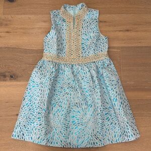 Lilly Pulitzer Girls Mini Franci Aqua Blue Jacquard with Gold size 12